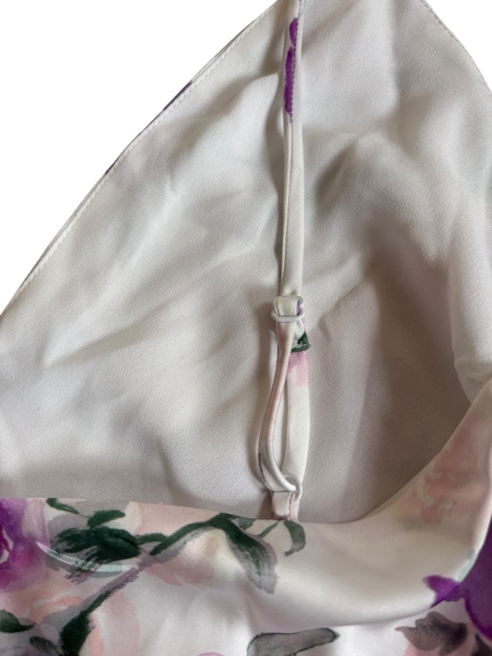 Bardot Wisteria Satin Floral V-Neck Cami with Rosette - White & Purple - Picture 7 of 8